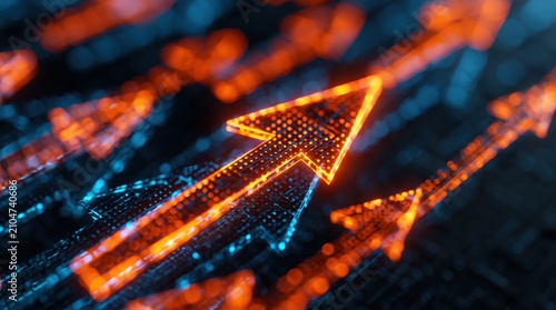 Arrow showing digital financial growth and business success in abstract technology