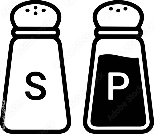 фотографія Black and white salt and pepper shakers icon set.