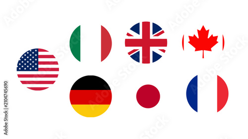 Foto Set of round national country flag icons representing different nations of the w