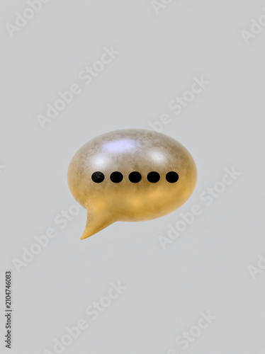 Gold speech bubble with typing dots on gray background