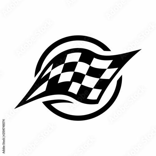 Foto Black and white checkered flag emblem design.