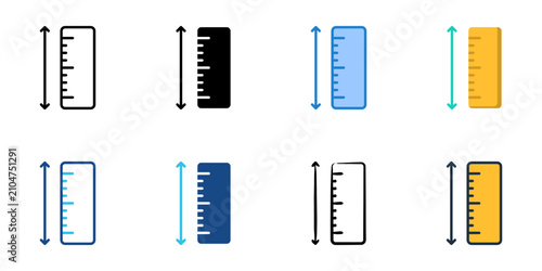 Scale ruler icons set multiple style collection. Editable stroke 