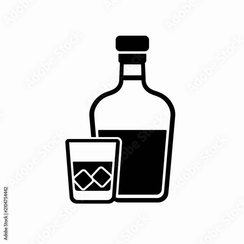 Foto Black and white illustration of whiskey bottle and glass.