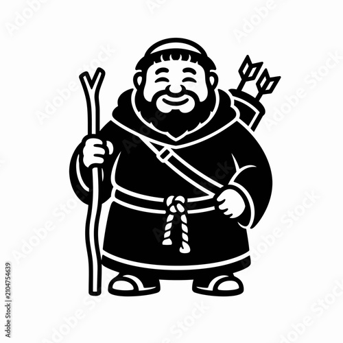 Foto Cartoon Monk Holding Staff and Trident Illustration.