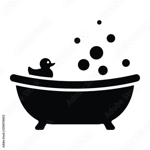 Bathtub icon with a rubber duck and soap bubbles