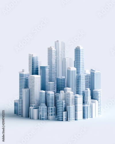 Miniature modern city skyline with geometric tower
