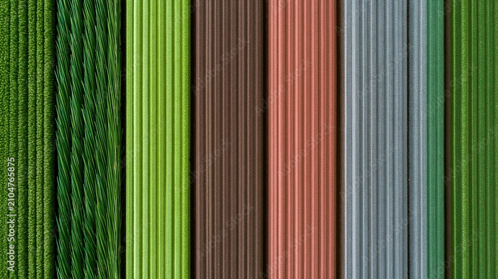 Obraz premium Close-up view of parallel textured columns in various green, brown, and grey shades, abstract background