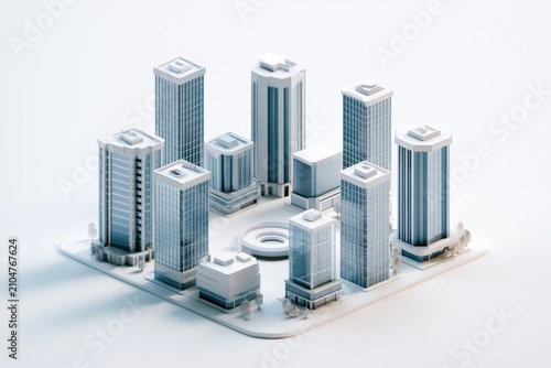 Miniature business district with glass office tower