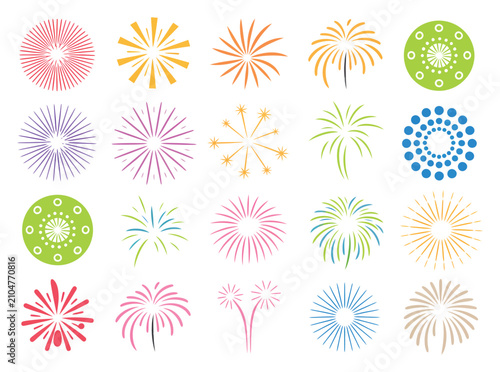 Billede på lærred Colección de fuegos artificiales coloridos para celebraciones festivas