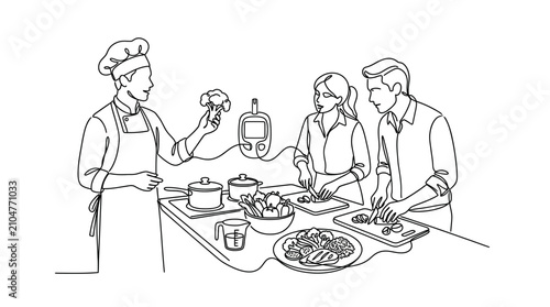 Fotografía Chef teaching a couple how to prepare healthy diabetic friendly meals
