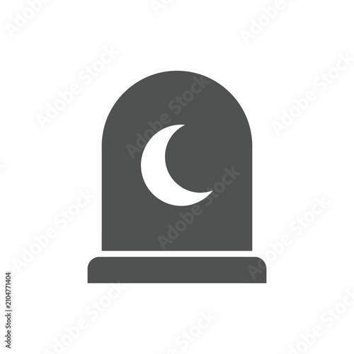 Quadro su tela Silhouette of a tombstone with a crescent moon symbol, representing night, death