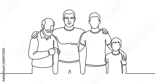 Принти на полотні Continuous line drawing of four generations of men standing together