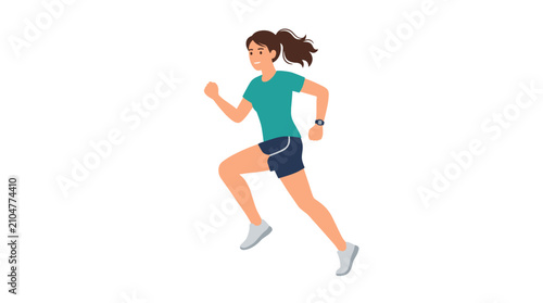 Mulher Correndo Com Camiseta Azul e Shorts Escuros Vestindo Relogio Inteligente