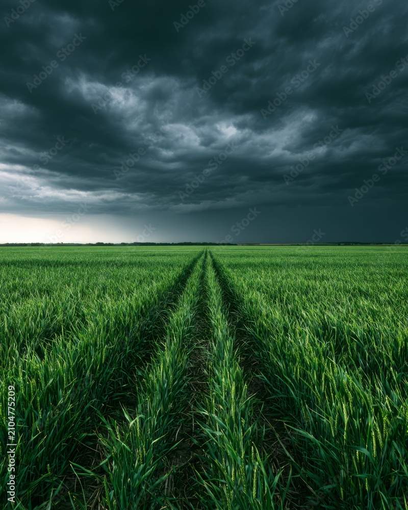 Obraz premium Storm cloud gathering above an agricultural field