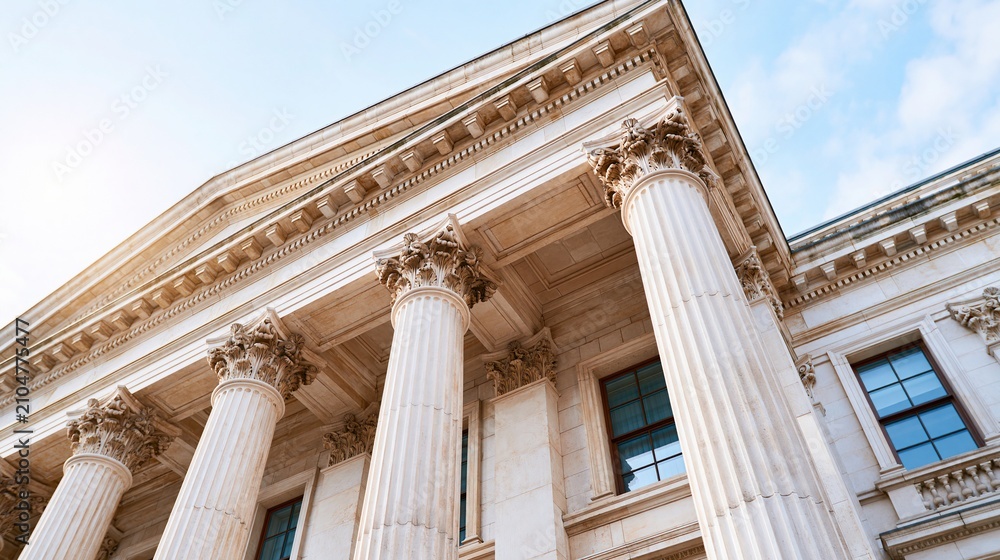 Obraz premium Majestic Neoclassical Architecture with Grand Columns and Ornate Details Under a Clear Sky