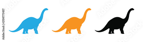 Foto Dinosaur Icon Diplodocus Brachiosaurus Long Neck  Vector  Set Featuring Prehistoric Sauropod Animal Symbols in Three Colors Including Blue, Orange, and Black Solid Graphics for UI UX Design