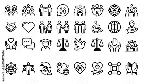 Society Line Icon Set with Equality Community and Diversity Editable Stroke Vector