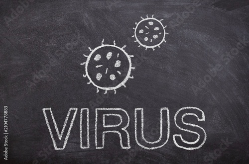 Viruses, Hand-Drawn Chalk Illustration on Blackboard, Minimal Digital Chalkboard Sketch, Medical and Microbiology Concept Visualization