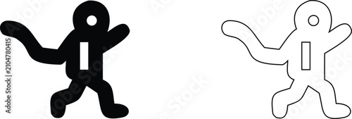 Obraz na płótnie Monkey or primate stick figure solid black silhouette and white outline, with lo