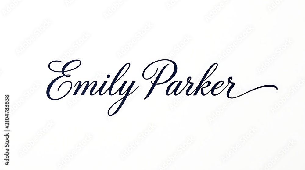 Fototapeta premium A beautifully scripted cursive name, 'Emily Parker,' elegantly presented in dark ink, evokes a sense of personal touch and refined identity suitable for branding or custom stationery needs