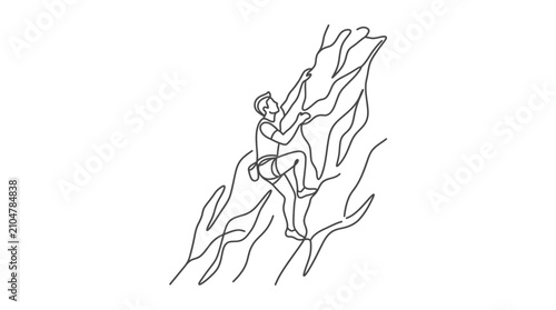 Foto Minimalist continuous line art of a rock climber scaling a steep mountain face
