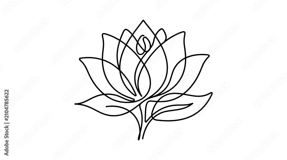 Fototapeta premium Minimalist continuous line art drawing of a beautiful lotus flower.