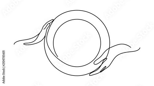 Obraz na płótnie Continuous line drawing of two hands holding a circular frame.