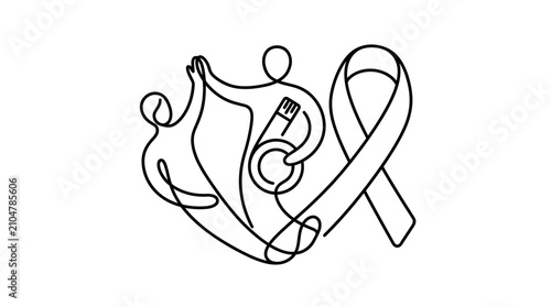 Fotografía Continuous line art illustration showing people quitting smoking for cancer awareness
