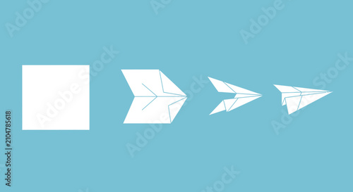 A sequence showing the step by step process of folding a paper airplane