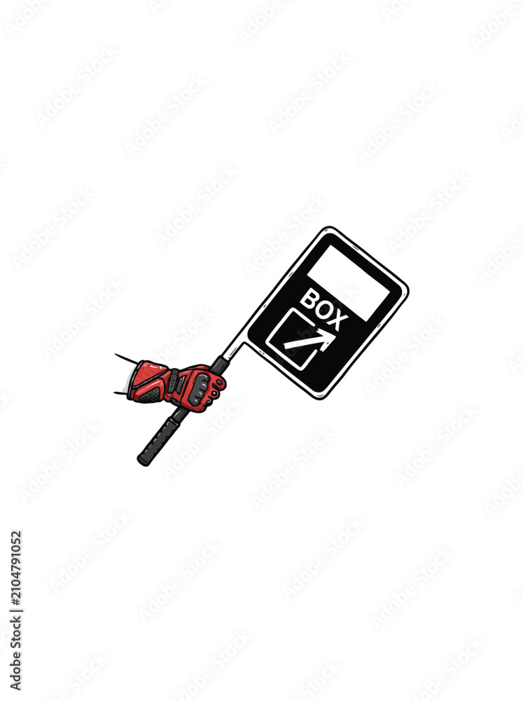 Obraz premium Graphic Illustration Showing A Hand In Red Racing Glove Holding A Pit Board Sign That Has The Word Box And An Arrow Pointing Diagonally Upward Vector Illustration