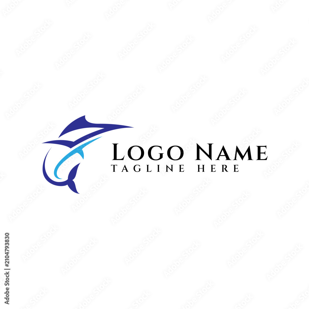 Naklejka premium Marlin fish vector logo with simple design style in blue