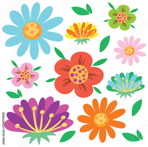 Colorful Hand Drawn Seamless Floral Pattern with Vibrant Spring Blossoms