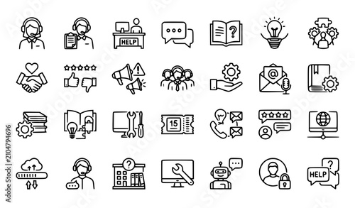 Customer support and help desk thin line icon set editable stroke communication vector