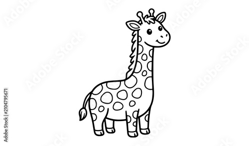 Photography Adorable Giraffe Standing And Smiling Cartoon Animal Coloring Page Vector Illust