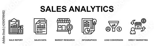 Canvastavla Sales Analytics Banner Web Outline Icon Vector Illustration Concept for Business