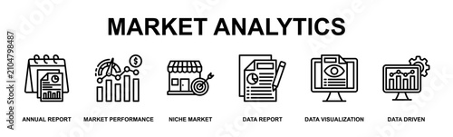 Konstfotografi Market Analytics Banner Web Outline Icon Vector Illustration Concept for Busines