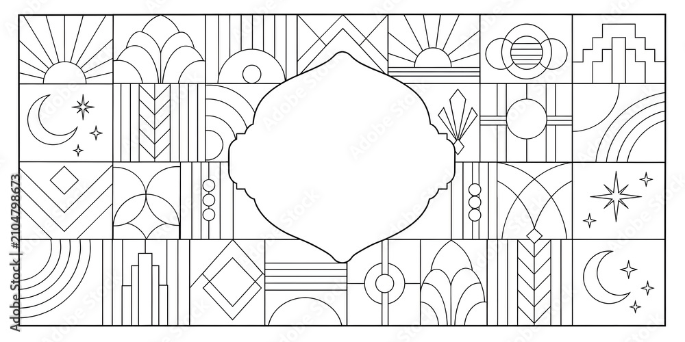 Fototapeta premium Art Deco Geometric Pattern Frame with Minimalist Line Art Design for Elegant Decorative Borders and Elegant Stationery Background