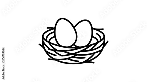 Konstfotografi Minimalist illustration of a bird's nest with two eggs on a white background
