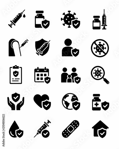 Fotografie Vaccination, Immunity, Health Protection, and Virus Prevention Icons for Public