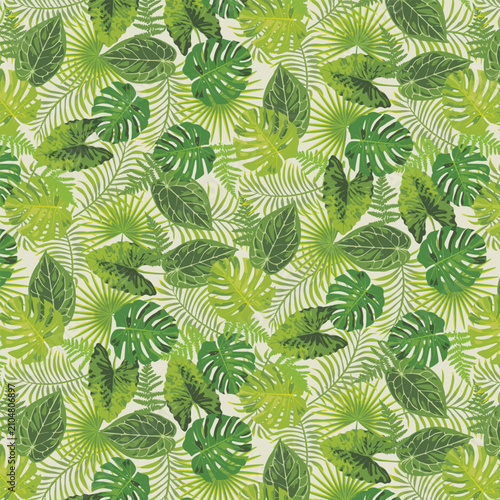 Tropical Botanical Leaves Green Background