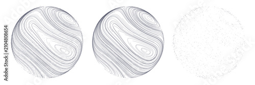 Принти на полотні Digital illustration of abstract spheres with swirling lines and scattered parti