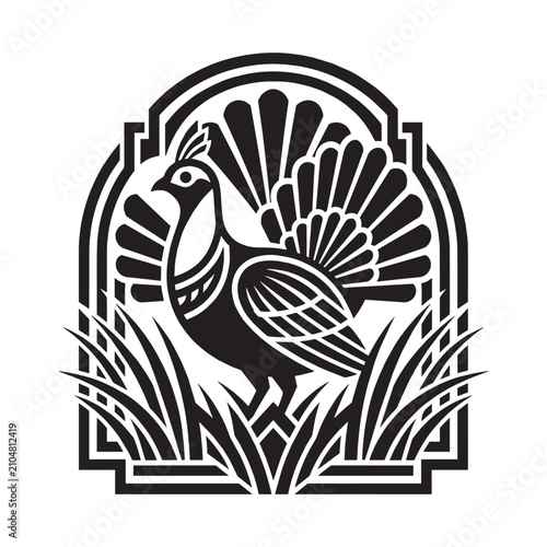 Art Deco Geometric Peacock Illustration with Ornamental Vintage Design and Luxury Style