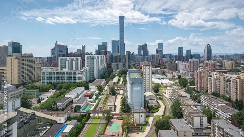 Beijing, China - Blue Sky and White Clouds, Panoramic City View, Financial Business District Landmark