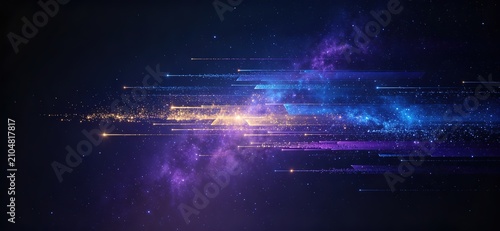 Glowing Blue Purple Light Lines Layered Horizontal Starry Abstract Background 4K