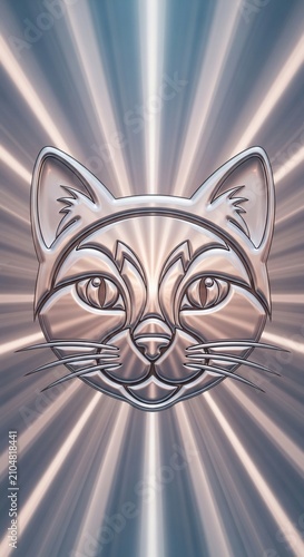 猫の顔、輝く背景、光線、抽象的、モダン、メタリック、アート