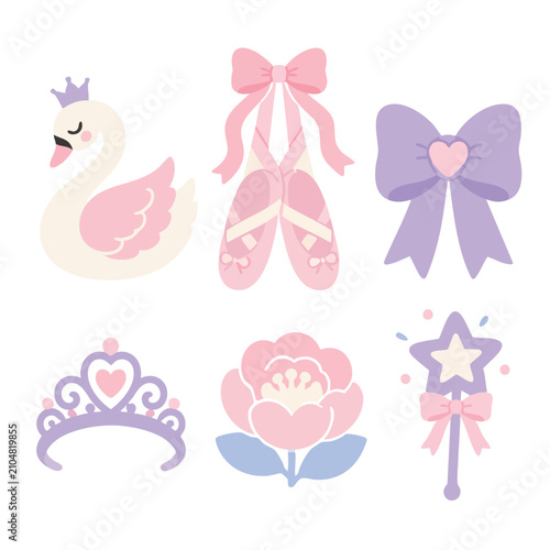 Adorable Pink and Purple Ballet Princess Vector Sticker Collection