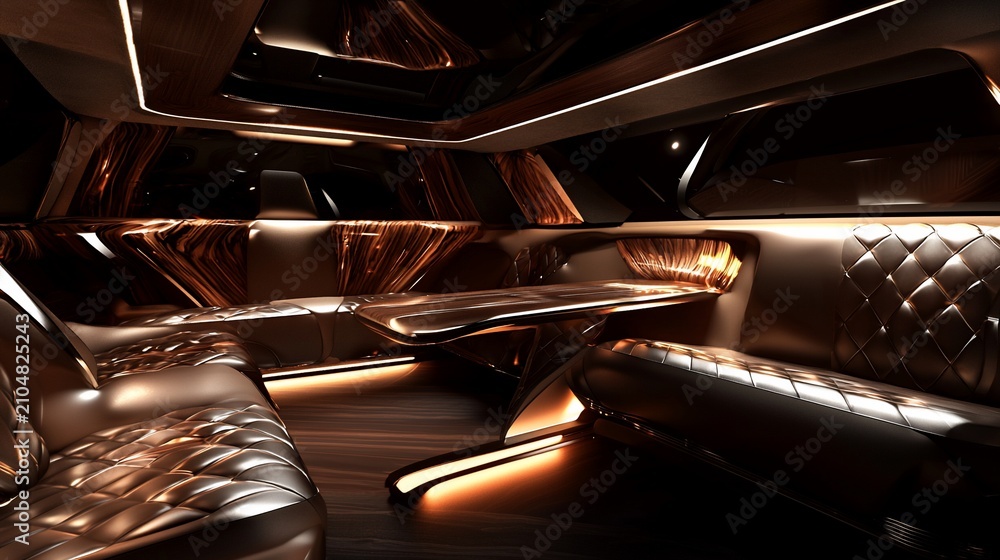 Obraz premium Luxurious Private Jet Interior with Leather Seating and Ambient Lighting