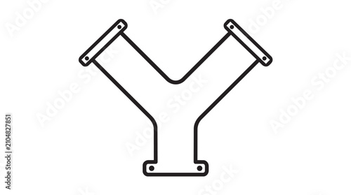 Y-shaped pipe junction for fluid flow. Industrial plumbing component for engineering projects.