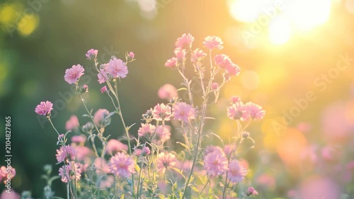 Cinematic Video of Pink Flowers in Warm Sunset Light