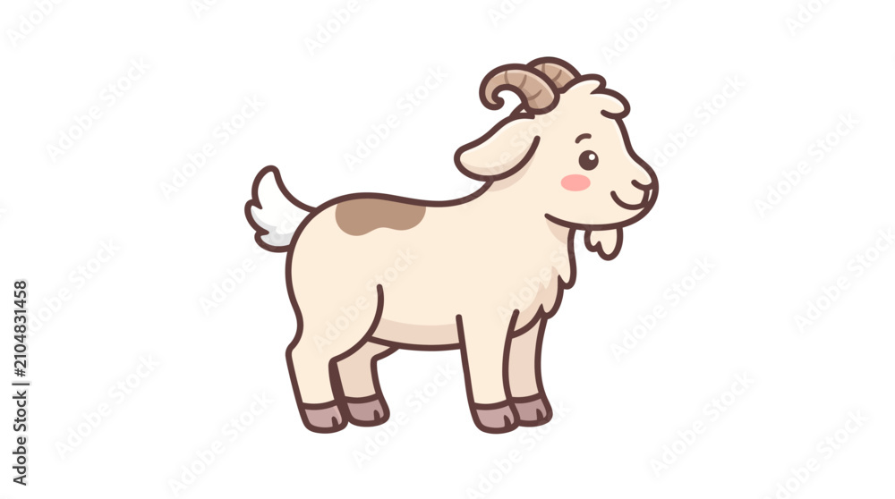 Obraz premium Cute cartoon goat illustration, farm animal, children's drawing style, isolated on white